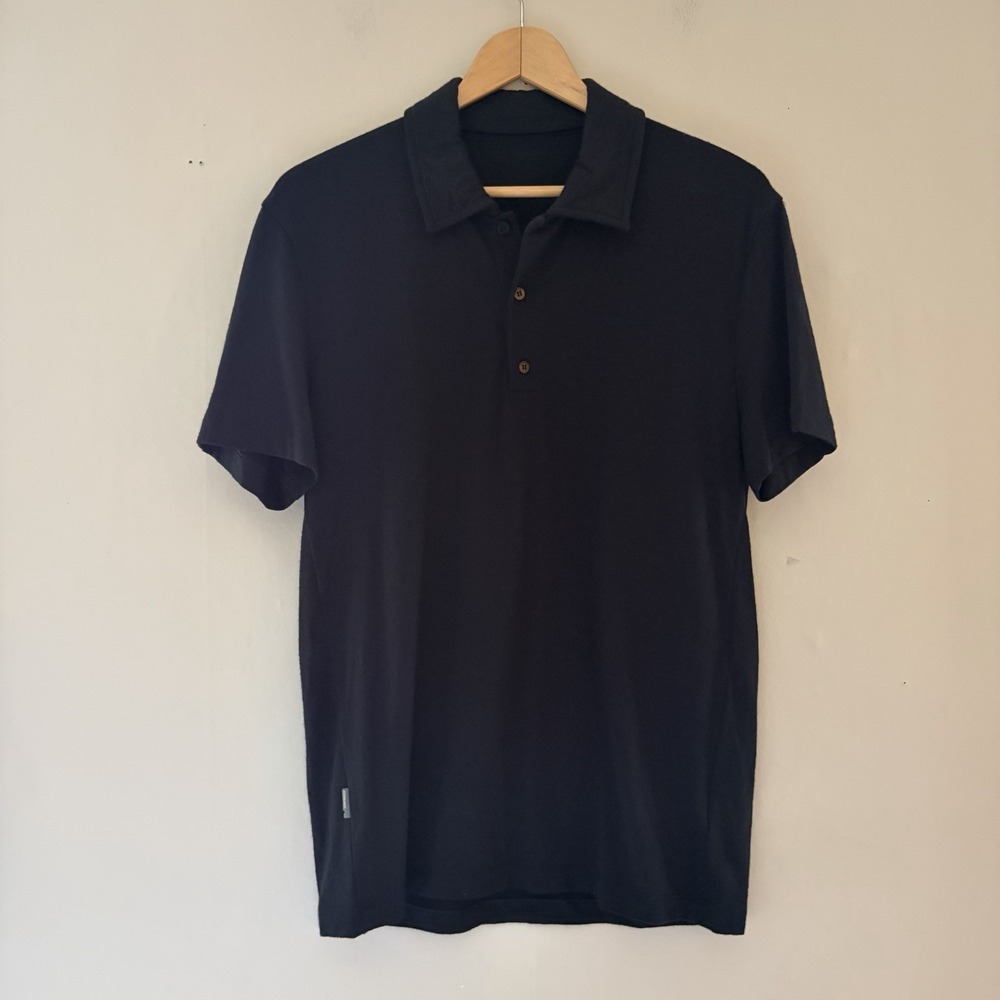 Icebreaker Mens Merino Wool Short Sleeve Polo Shirt Size S / M Black Golf Hiking